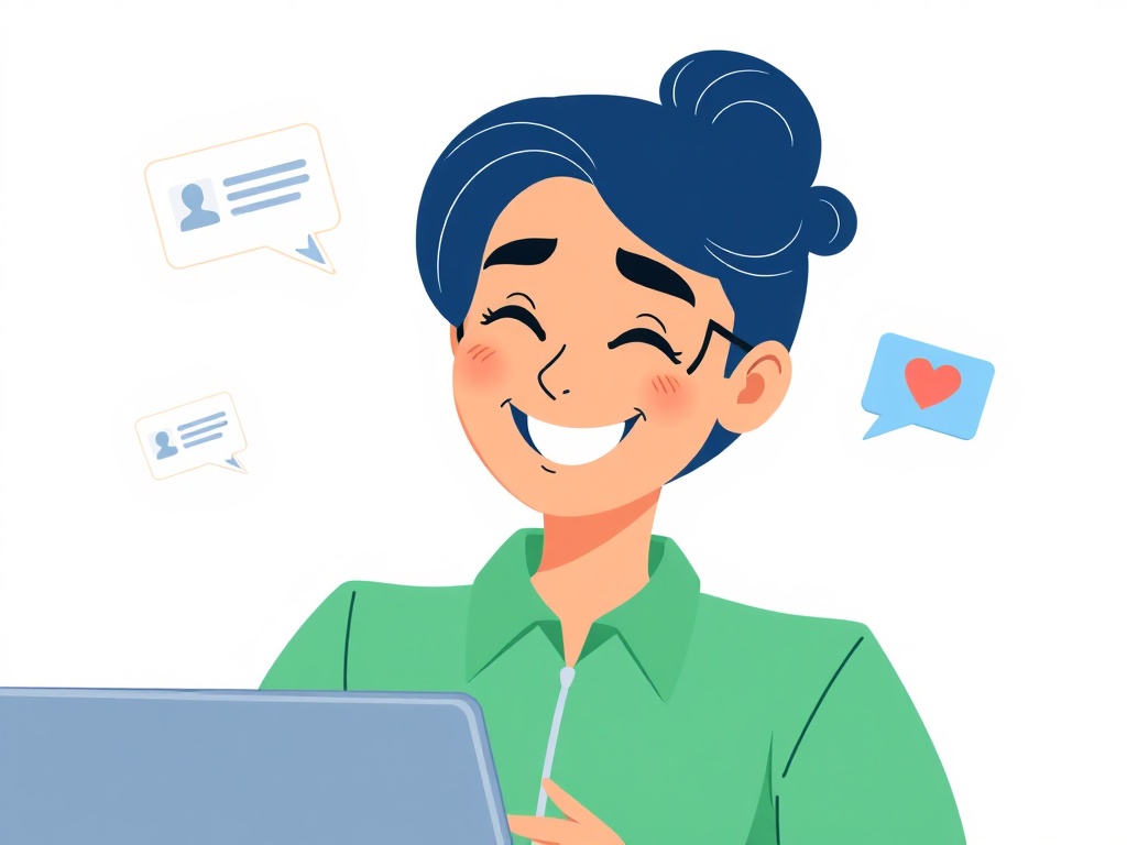 Happy small business owner watching engagement come in